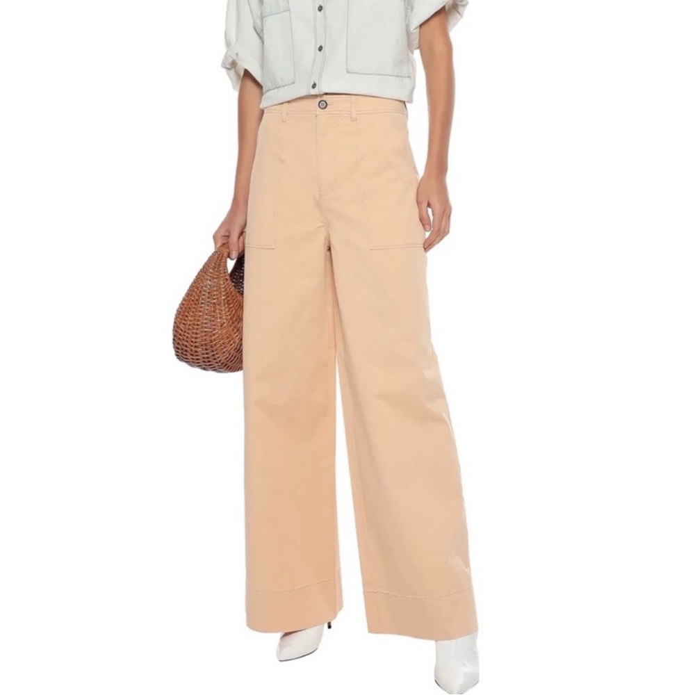 NWT Ganni Cream Hewson Poplin Wide Leg Pants (Size 36)
